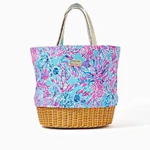 Lilly Pulitzer Wicker and Canvas Tote Celestial Blue Seek and Sea